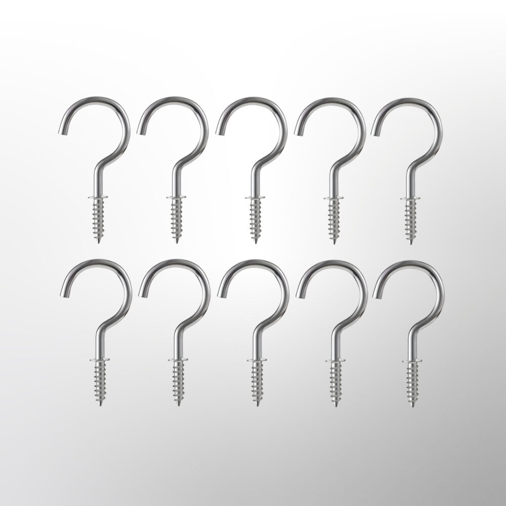 Stainless Steel Self Threaded J Type Wall Hooks for Curtain, Arts, Jewelry and Cup Ceiling Hanging Hooks – Pack 10 Pieces